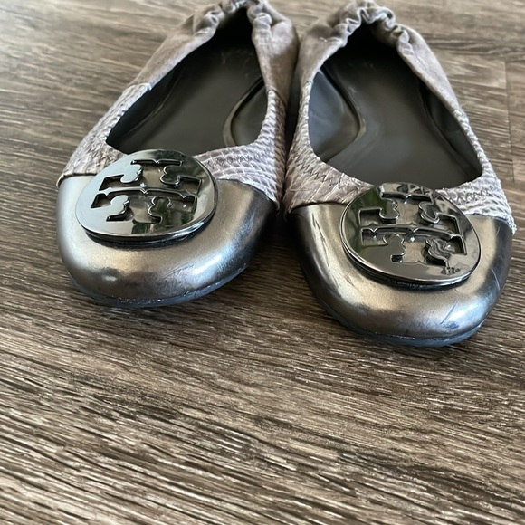 Tory Burch Snakeskin Ballet Flats Women’s‎ Size 7 Ballerina Leather Suede Gray - Picture 3 of 10